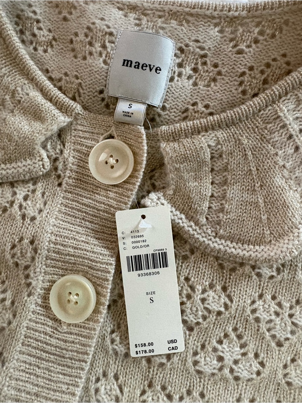 Anthropologie Maeve Short-Sleeve Scallop-Collar Pointelle
Cashmere Cardigan - Picture 7 of 8